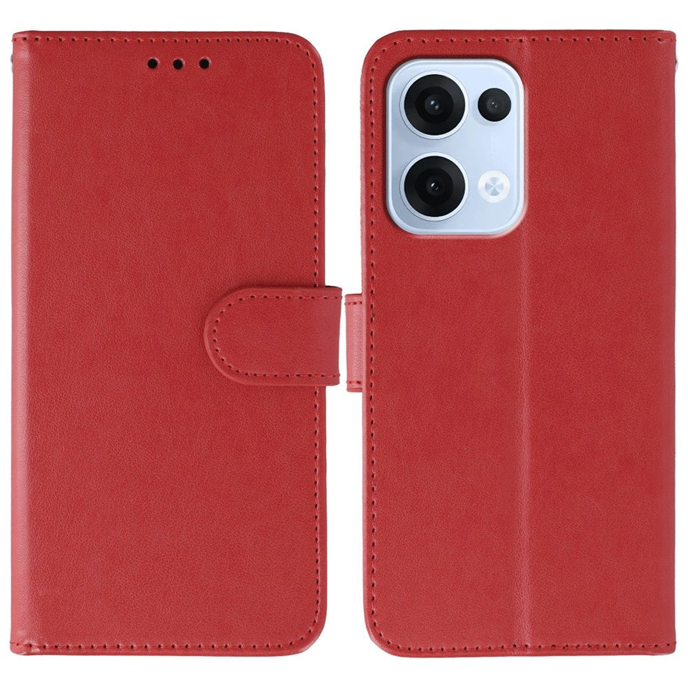 For Oppo Reno13 5G (Global) Case PU Leather Flip Wallet Phone Cover with Strap - Red