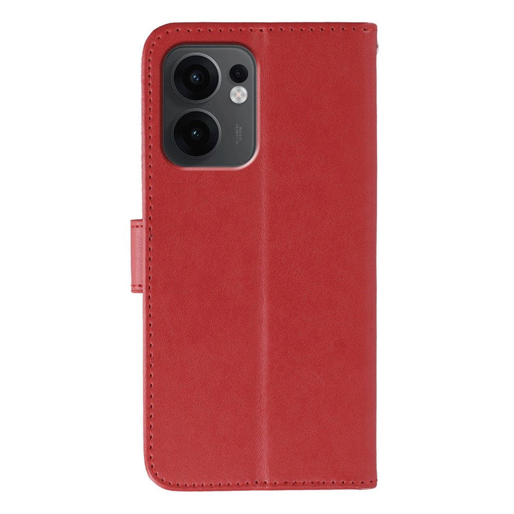 For Oppo Reno13 F 4G / 5G Case PU Leather Flip Wallet Phone Cover with Strap - Red