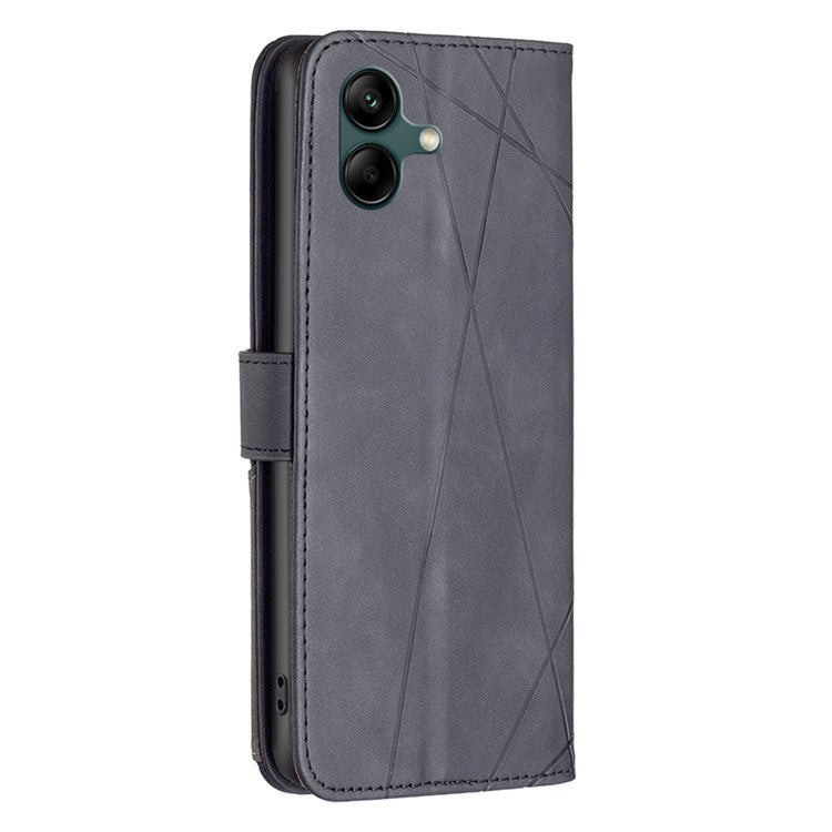 BINFEN COLOR For Samsung Galaxy F06 5G  /  M06 5G Phone Cases Wallet Stand Geometry Imprinted Leather Cover - Black