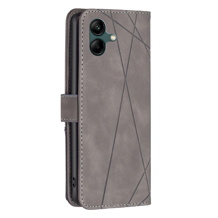 BINFEN COLOR For Samsung Galaxy F06 5G  /  M06 5G Phone Cases Wallet Stand Geometry Imprinted Leather Cover - Grey