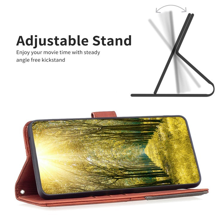 BINFEN COLOR For Samsung Galaxy F06 5G  /  M06 5G Phone Cases Wallet Stand Geometry Imprinted Leather Cover - Brown