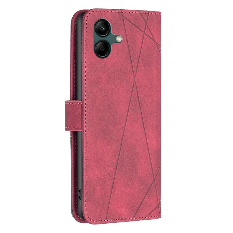 BINFEN COLOR For Samsung Galaxy F06 5G  /  M06 5G Phone Cases Wallet Stand Geometry Imprinted Leather Cover - Red