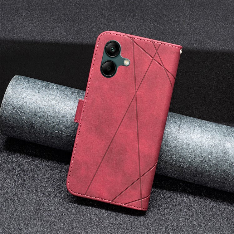 BINFEN COLOR For Samsung Galaxy F06 5G  /  M06 5G Phone Cases Wallet Stand Geometry Imprinted Leather Cover - Red