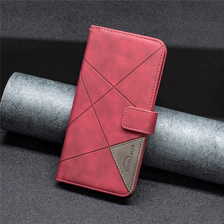 BINFEN COLOR For Samsung Galaxy F06 5G  /  M06 5G Phone Cases Wallet Stand Geometry Imprinted Leather Cover - Red