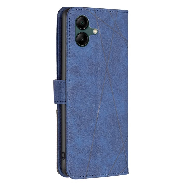 BINFEN COLOR For Samsung Galaxy F06 5G  /  M06 5G Phone Cases Wallet Stand Geometry Imprinted Leather Cover - Blue