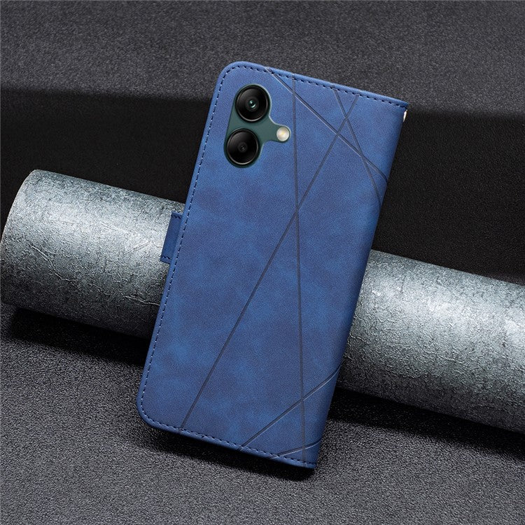BINFEN COLOR For Samsung Galaxy F06 5G  /  M06 5G Phone Cases Wallet Stand Geometry Imprinted Leather Cover - Blue