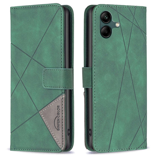 BINFEN COLOR For Samsung Galaxy F06 5G  /  M06 5G Phone Cases Wallet Stand Geometry Imprinted Leather Cover - Green