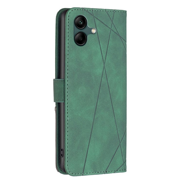 BINFEN COLOR For Samsung Galaxy F06 5G  /  M06 5G Phone Cases Wallet Stand Geometry Imprinted Leather Cover - Green