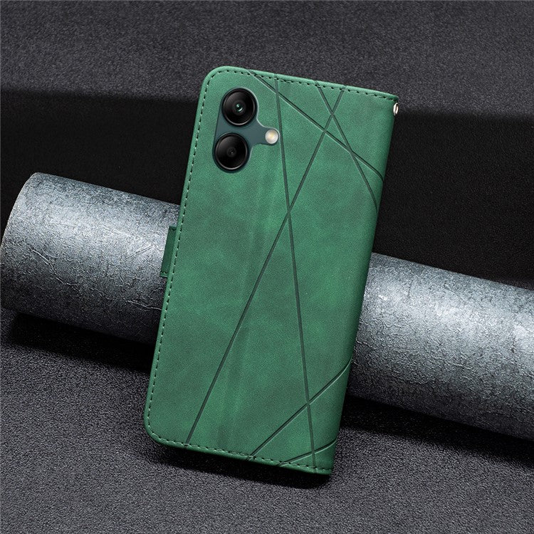 BINFEN COLOR For Samsung Galaxy F06 5G  /  M06 5G Phone Cases Wallet Stand Geometry Imprinted Leather Cover - Green
