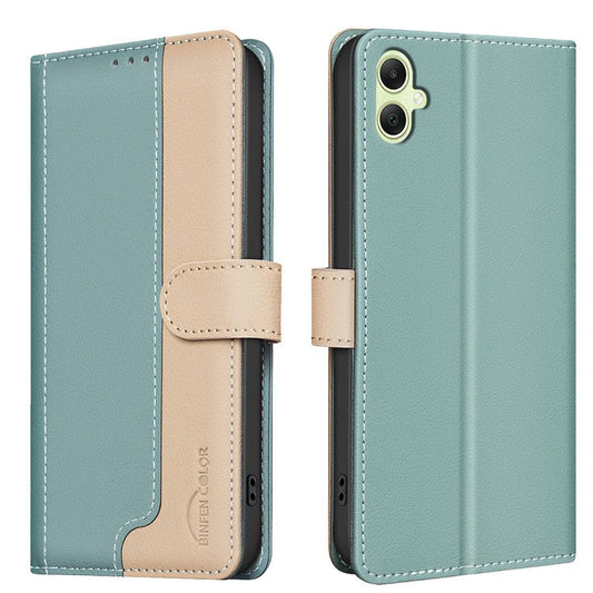 BINFEN COLOR BF33 For Samsung Galaxy F06 5G  /  M06 5G Leather Case Splicing Color RFID Blocking Wallet Stand Phone Cover - Green