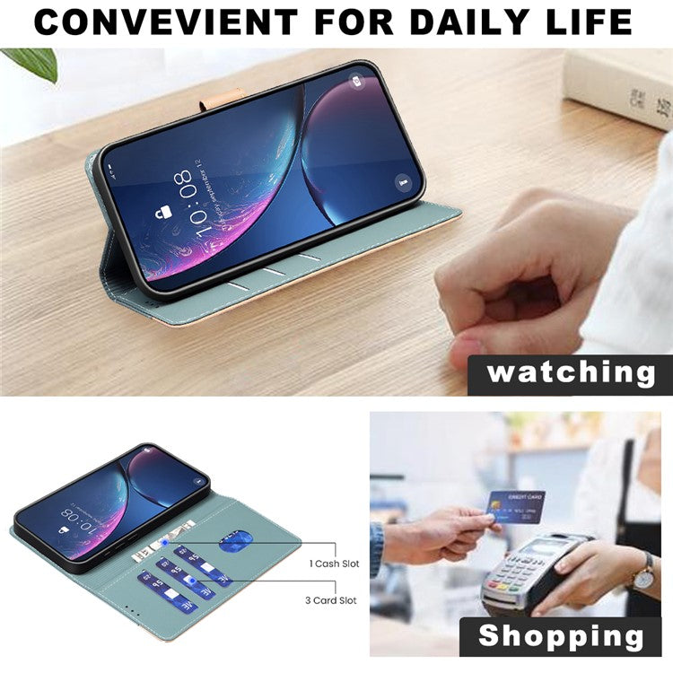 BINFEN COLOR BF33 For Samsung Galaxy F06 5G  /  M06 5G Leather Case Splicing Color RFID Blocking Wallet Stand Phone Cover - Green