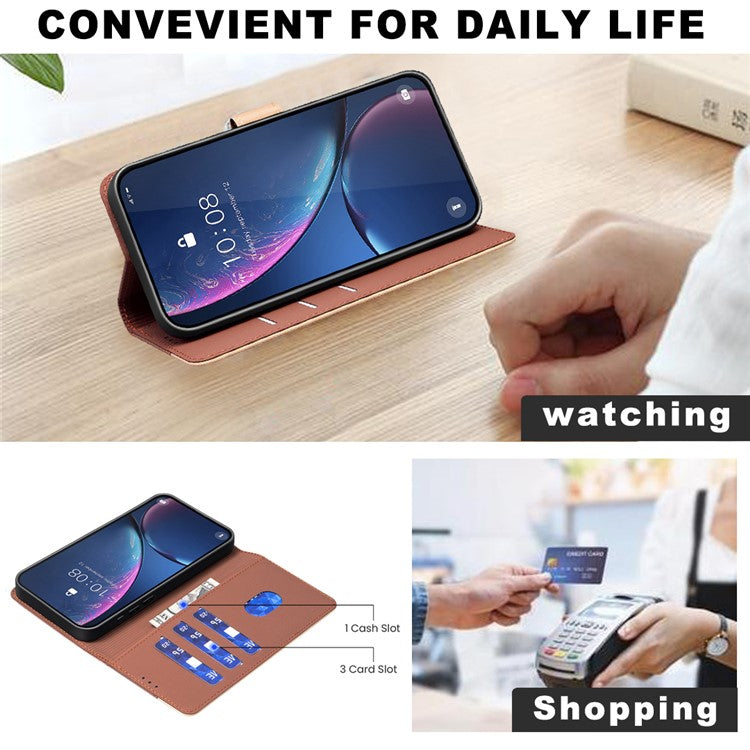 BINFEN COLOR BF33 For Samsung Galaxy F06 5G  /  M06 5G Leather Case Splicing Color RFID Blocking Wallet Stand Phone Cover - Brown