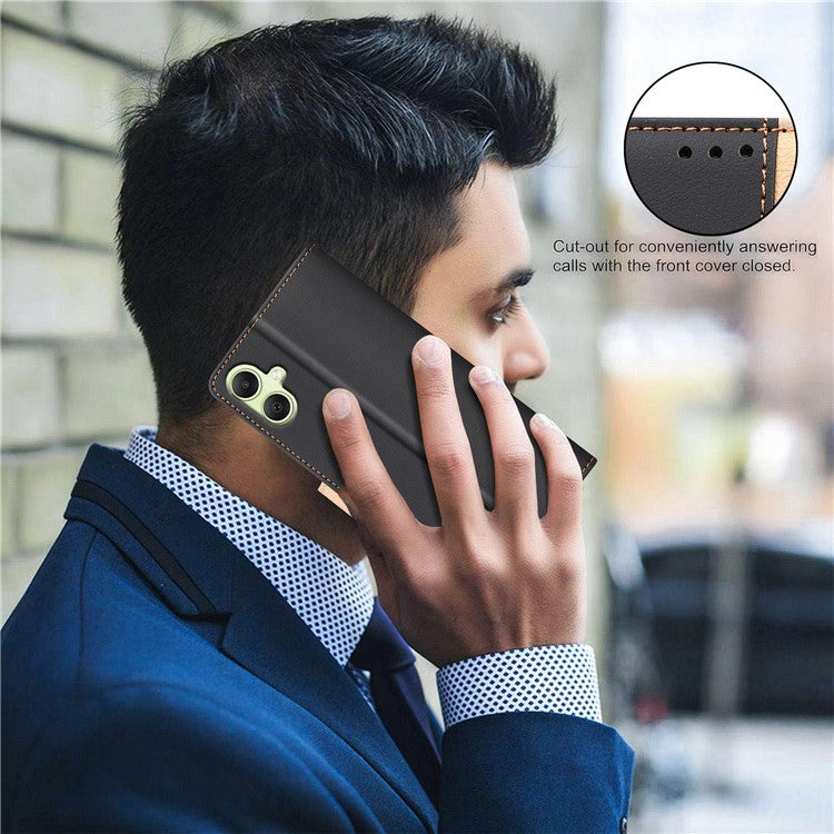 BINFEN COLOR BF33 For Samsung Galaxy F06 5G  /  M06 5G Leather Case Splicing Color RFID Blocking Wallet Stand Phone Cover - Black