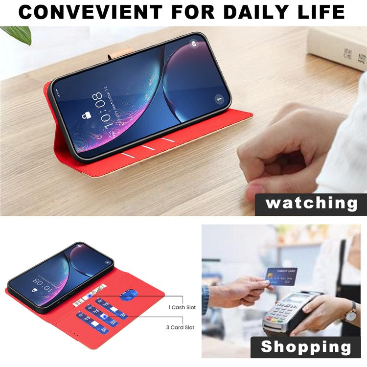 BINFEN COLOR BF33 For Samsung Galaxy F06 5G  /  M06 5G Leather Case Splicing Color RFID Blocking Wallet Stand Phone Cover - Red