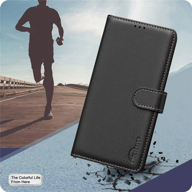 BINFEN COLOR BF32 For Samsung Galaxy F06 5G  /  M06 5G Leather Case Wallet RFID Blocking Phone Cover - Black