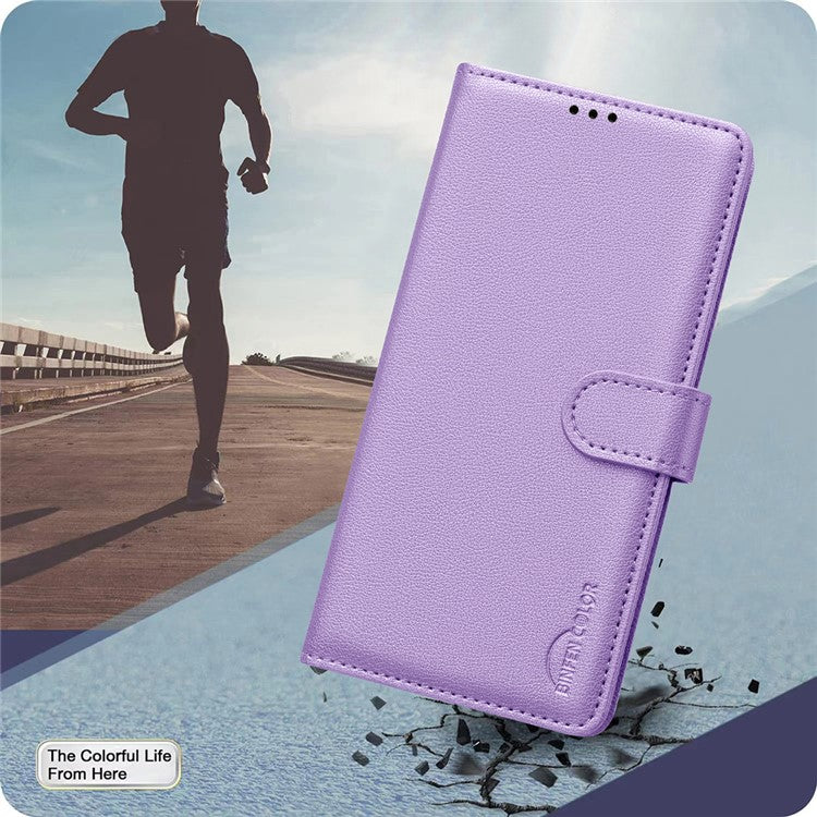 BINFEN COLOR BF32 For Samsung Galaxy F06 5G  /  M06 5G Leather Case Wallet RFID Blocking Phone Cover - Purple