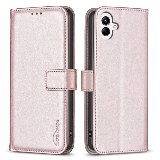 BINFEN COLOR BF17 For Samsung Galaxy F06 5G  /  M06 5G Case Wallet Folio Flip Leather Cover - Rose Gold
