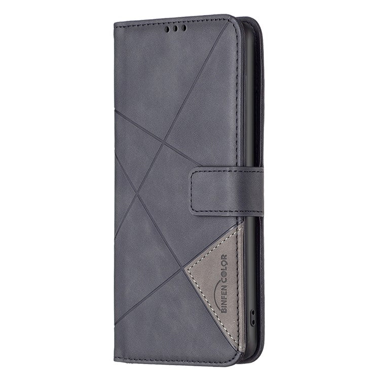 BINFEN COLOR For Samsung Galaxy F16 5G  /  M16 5G Phone Cases Wallet Stand Geometry Imprinted Leather Cover - Black