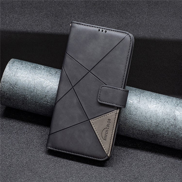 BINFEN COLOR For Samsung Galaxy F16 5G  /  M16 5G Phone Cases Wallet Stand Geometry Imprinted Leather Cover - Black