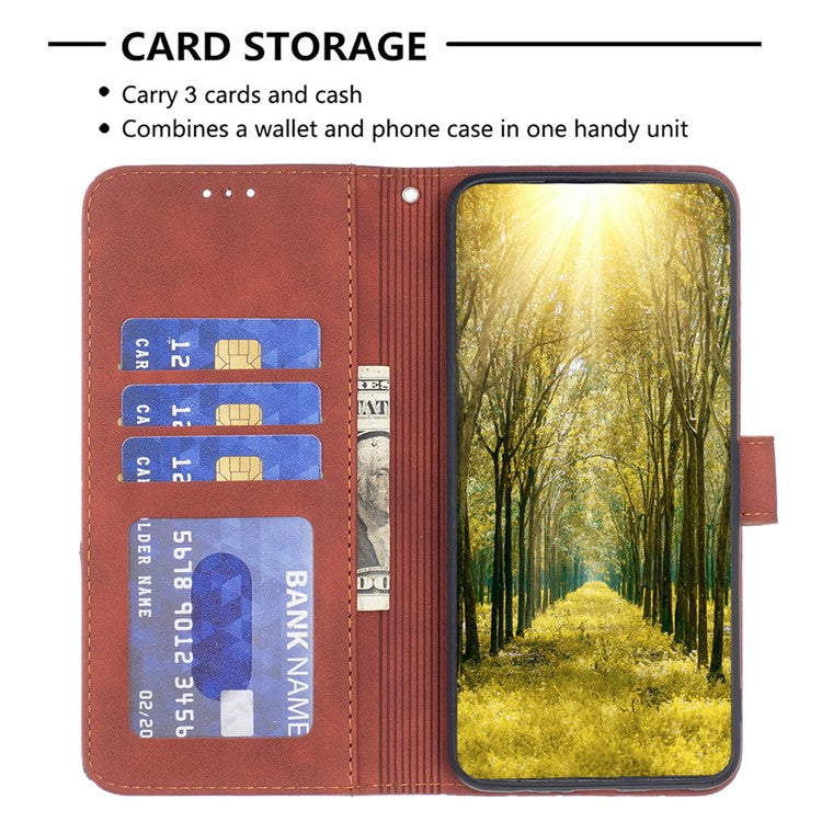BINFEN COLOR For Samsung Galaxy F16 5G  /  M16 5G Phone Cases Wallet Stand Geometry Imprinted Leather Cover - Brown