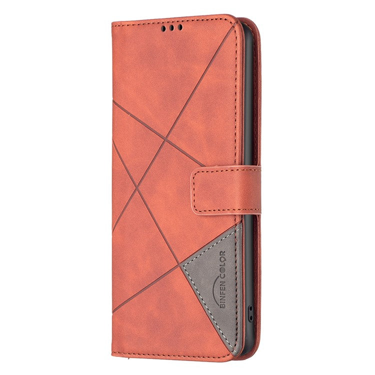 BINFEN COLOR For Samsung Galaxy F16 5G  /  M16 5G Phone Cases Wallet Stand Geometry Imprinted Leather Cover - Brown
