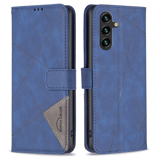 BINFEN COLOR For Samsung Galaxy F16 5G  /  M16 5G Phone Cases Wallet Stand Geometry Imprinted Leather Cover - Blue