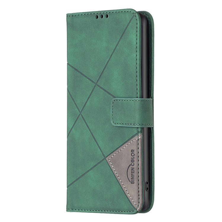 BINFEN COLOR For Samsung Galaxy F16 5G  /  M16 5G Phone Cases Wallet Stand Geometry Imprinted Leather Cover - Green