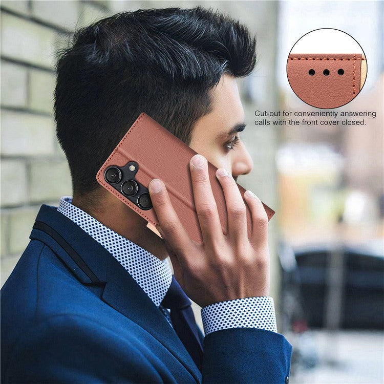 BINFEN COLOR BF33 For Samsung Galaxy F16 5G  /  M16 5G Leather Case Splicing Color RFID Blocking Wallet Stand Phone Cover - Brown