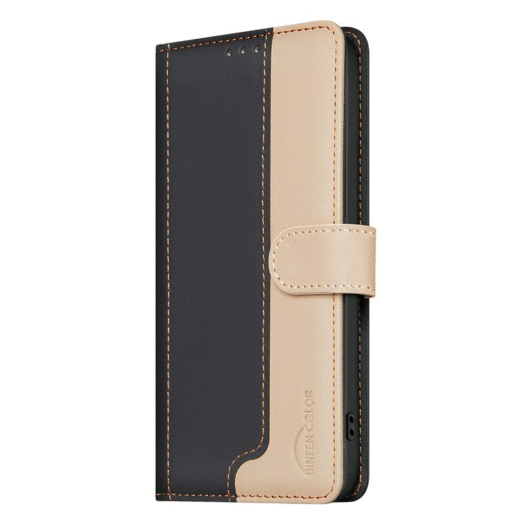 BINFEN COLOR BF33 For Samsung Galaxy F16 5G  /  M16 5G Leather Case Splicing Color RFID Blocking Wallet Stand Phone Cover - Black