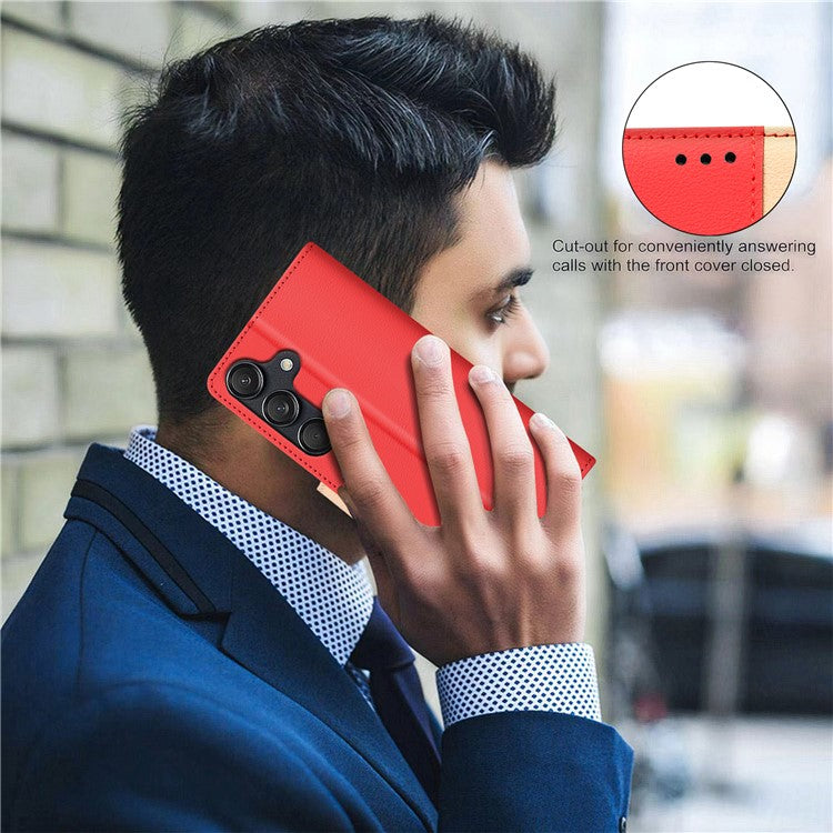 BINFEN COLOR BF33 For Samsung Galaxy F16 5G  /  M16 5G Leather Case Splicing Color RFID Blocking Wallet Stand Phone Cover - Red