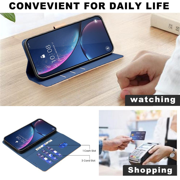 BINFEN COLOR BF33 For Samsung Galaxy F16 5G  /  M16 5G Leather Case Splicing Color RFID Blocking Wallet Stand Phone Cover - Blue