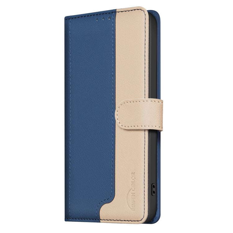 BINFEN COLOR BF33 For Samsung Galaxy F16 5G  /  M16 5G Leather Case Splicing Color RFID Blocking Wallet Stand Phone Cover - Blue