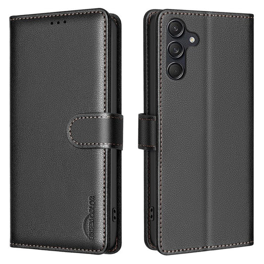 BINFEN COLOR BF32 For Samsung Galaxy F16 5G  /  M16 5G Leather Case Wallet RFID Blocking Phone Cover - Black