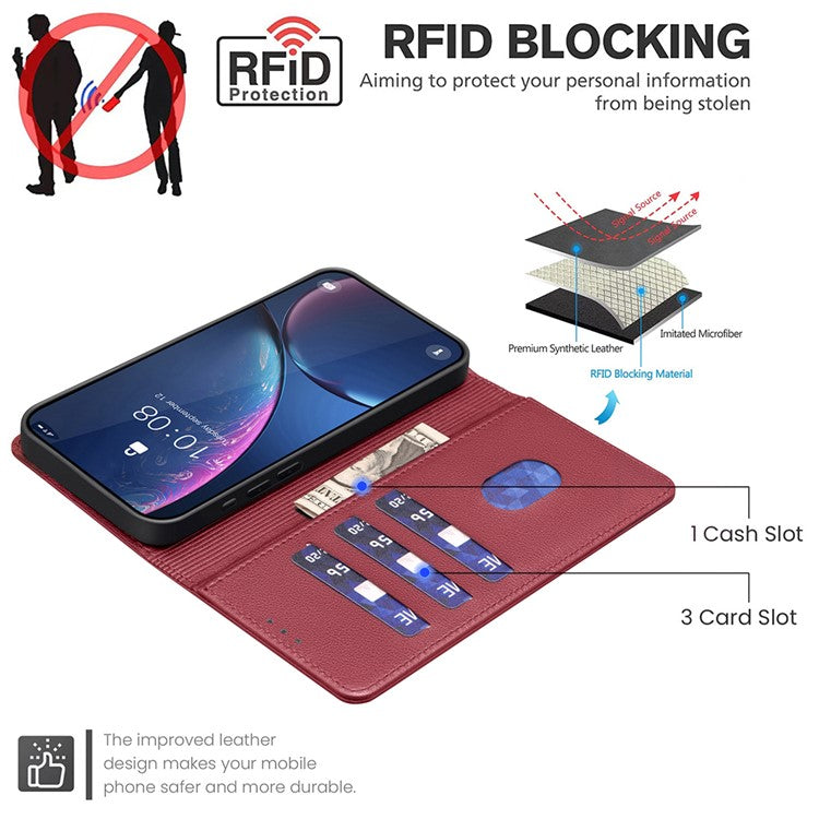 BINFEN COLOR BF32 For Samsung Galaxy F16 5G  /  M16 5G Leather Case Wallet RFID Blocking Phone Cover - Red