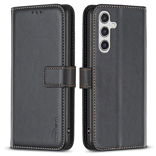 BINFEN COLOR BF17 For Samsung Galaxy F16 5G  /  M16 5G Case Wallet Folio Flip Leather Cover - Black