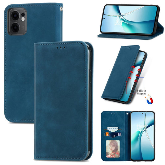 For Oppo Reno13 F 5G Leather Case with Card Holder Magnetic Absorption Phone Cover - Dark Blue