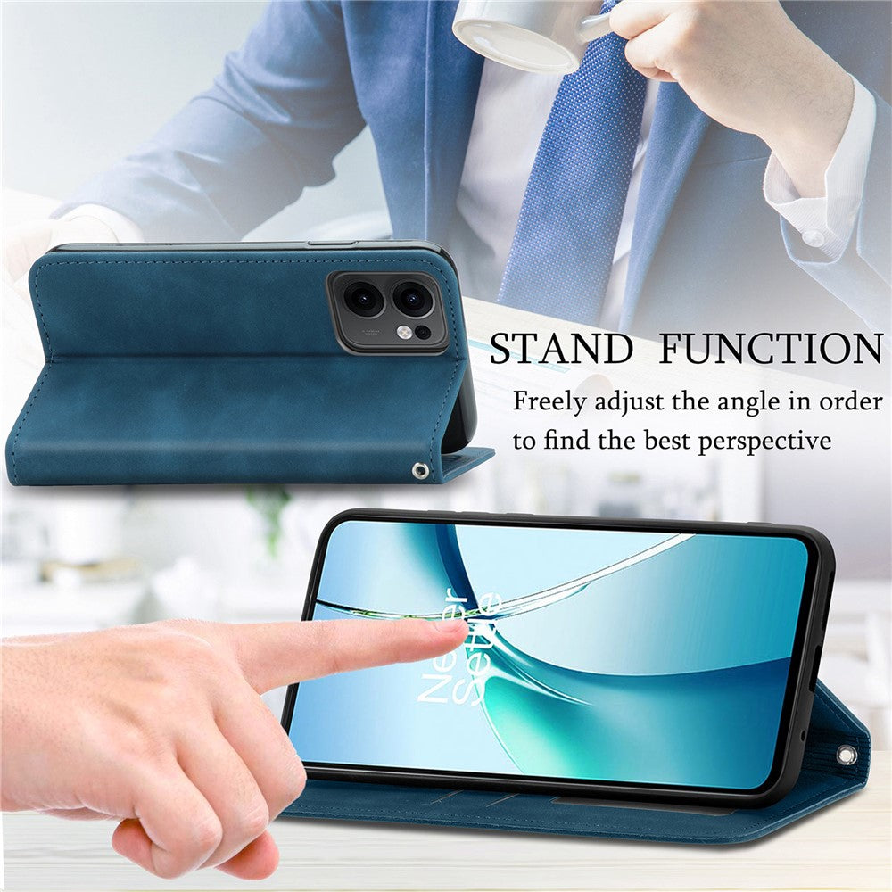 For Oppo Reno13 F 5G Leather Case with Card Holder Magnetic Absorption Phone Cover - Dark Blue