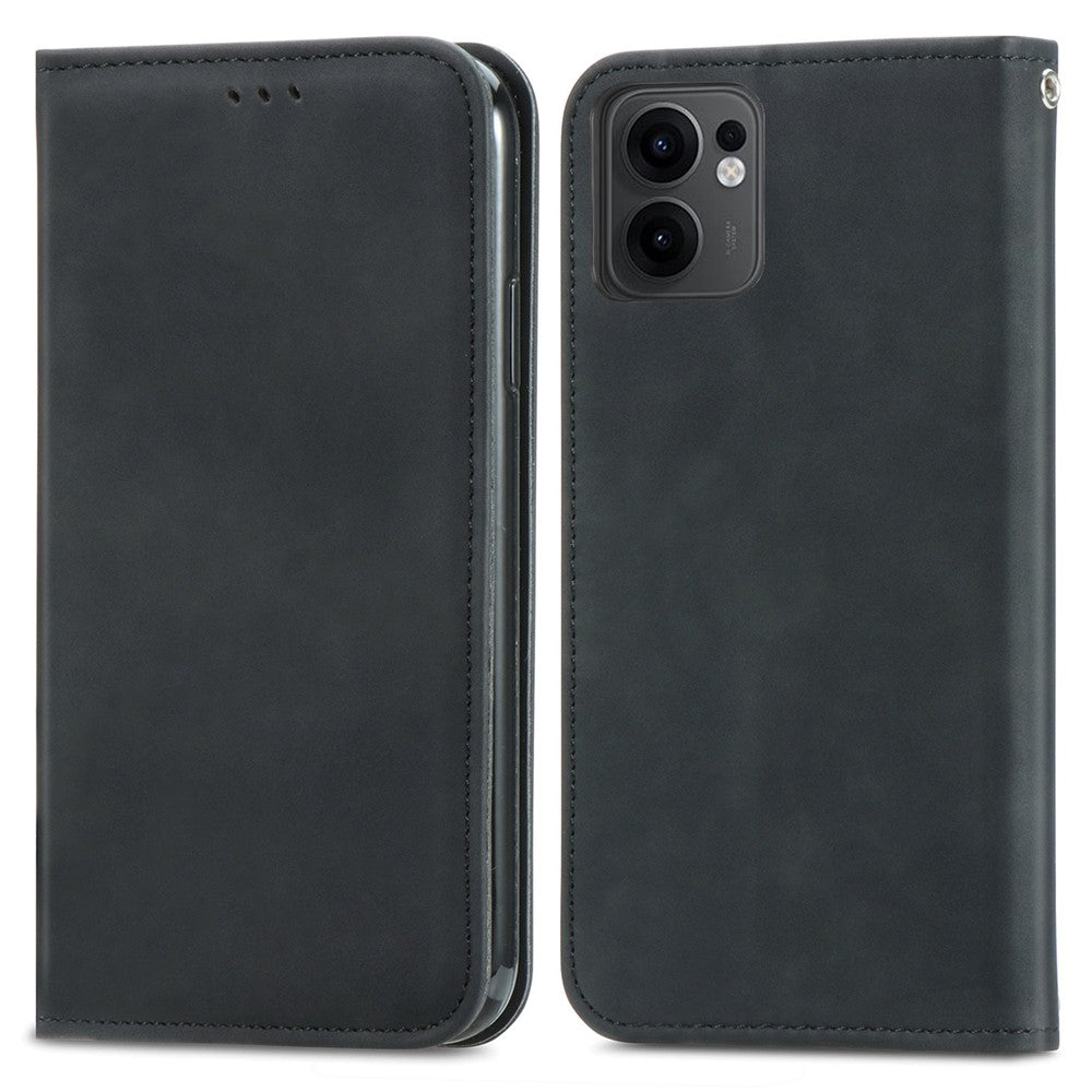 For Oppo Reno13 F 5G Leather Case with Card Holder Magnetic Absorption Phone Cover - Black