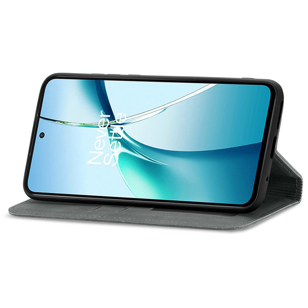 For Oppo Reno13 F 5G Leather Case with Card Holder Magnetic Absorption Phone Cover - Grey