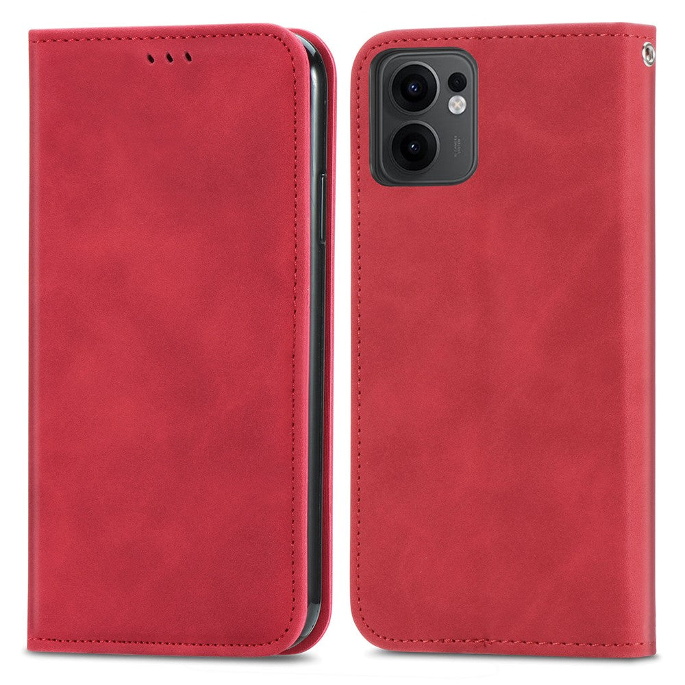 For Oppo Reno13 F 5G Leather Case with Card Holder Magnetic Absorption Phone Cover - Red