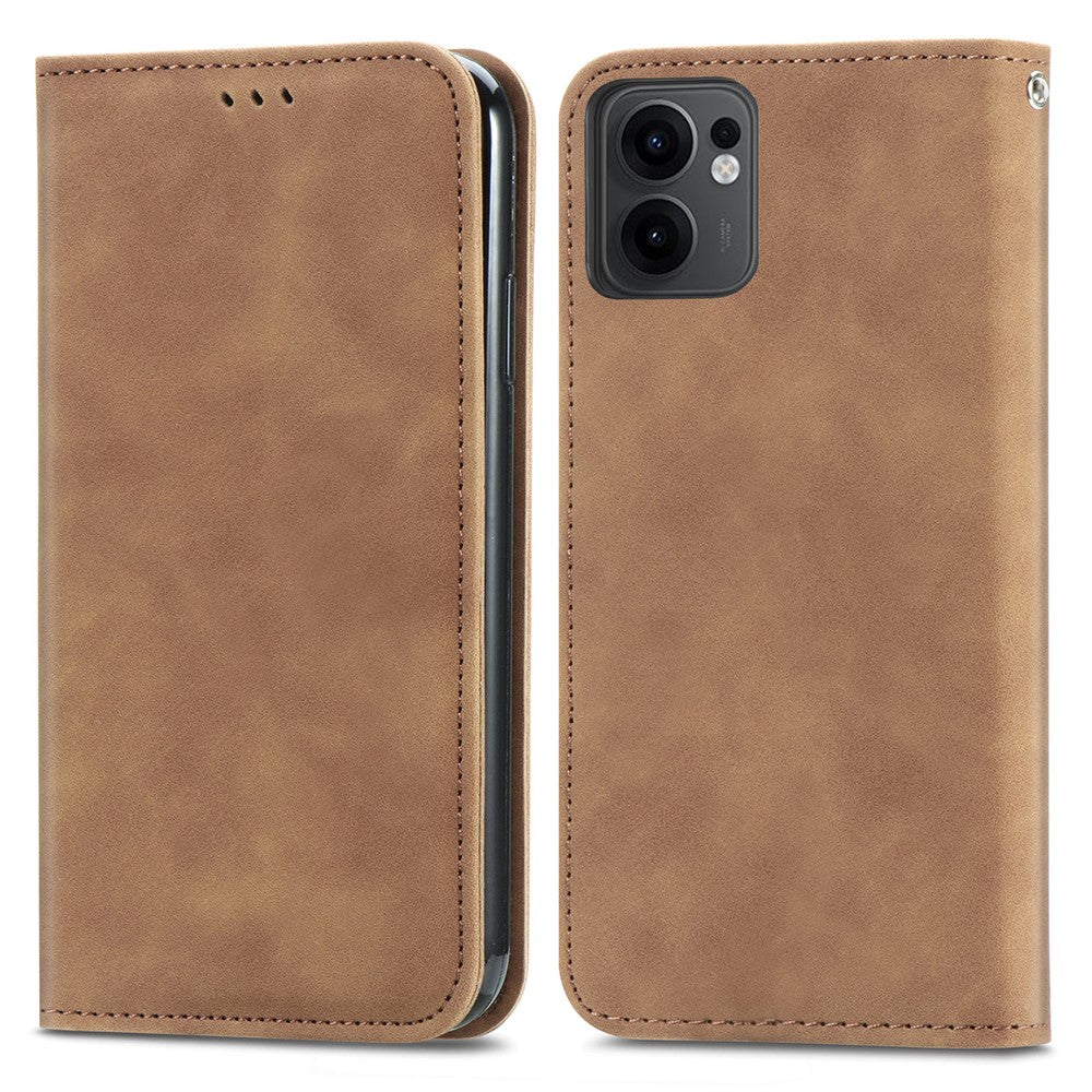 For Oppo Reno13 F 5G Leather Case with Card Holder Magnetic Absorption Phone Cover - Brown