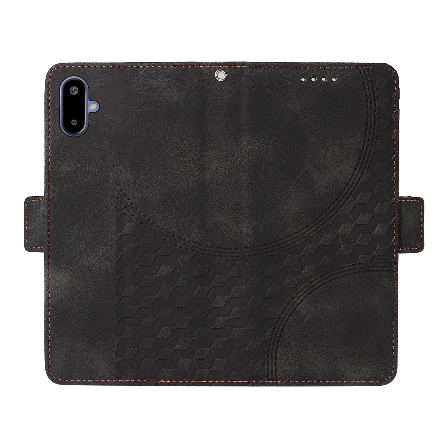 For Samsung Galaxy F06 5G Leather Cases Wallet Rhombus Imprinted Phone Cover Stand with Strap - Black