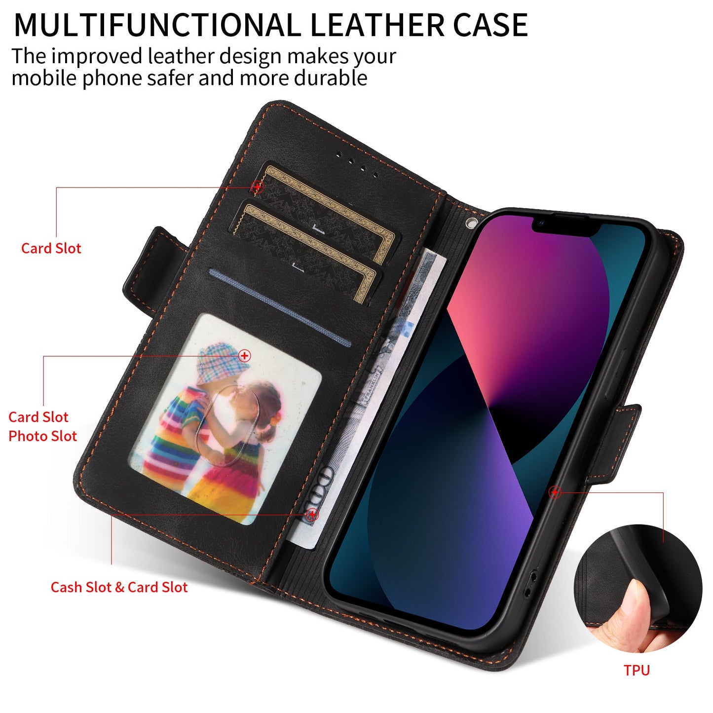 For Samsung Galaxy F06 5G Leather Cases Wallet Rhombus Imprinted Phone Cover Stand with Strap - Black