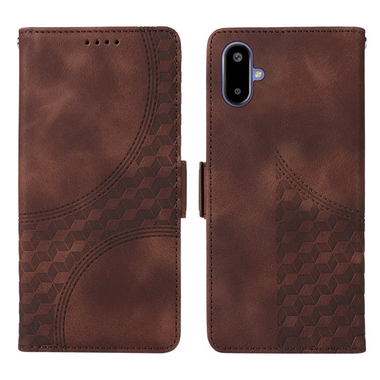 For Samsung Galaxy F06 5G Leather Cases Wallet Rhombus Imprinted Phone Cover Stand with Strap - Brown