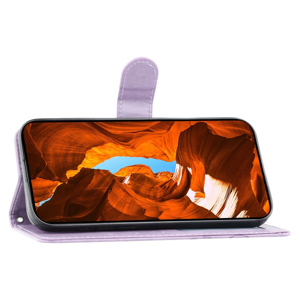 For Oppo Reno13 5G (Global) Case Wallet Stand Imprinted Rose Butterfly PU Leather Phone Cover - Purple