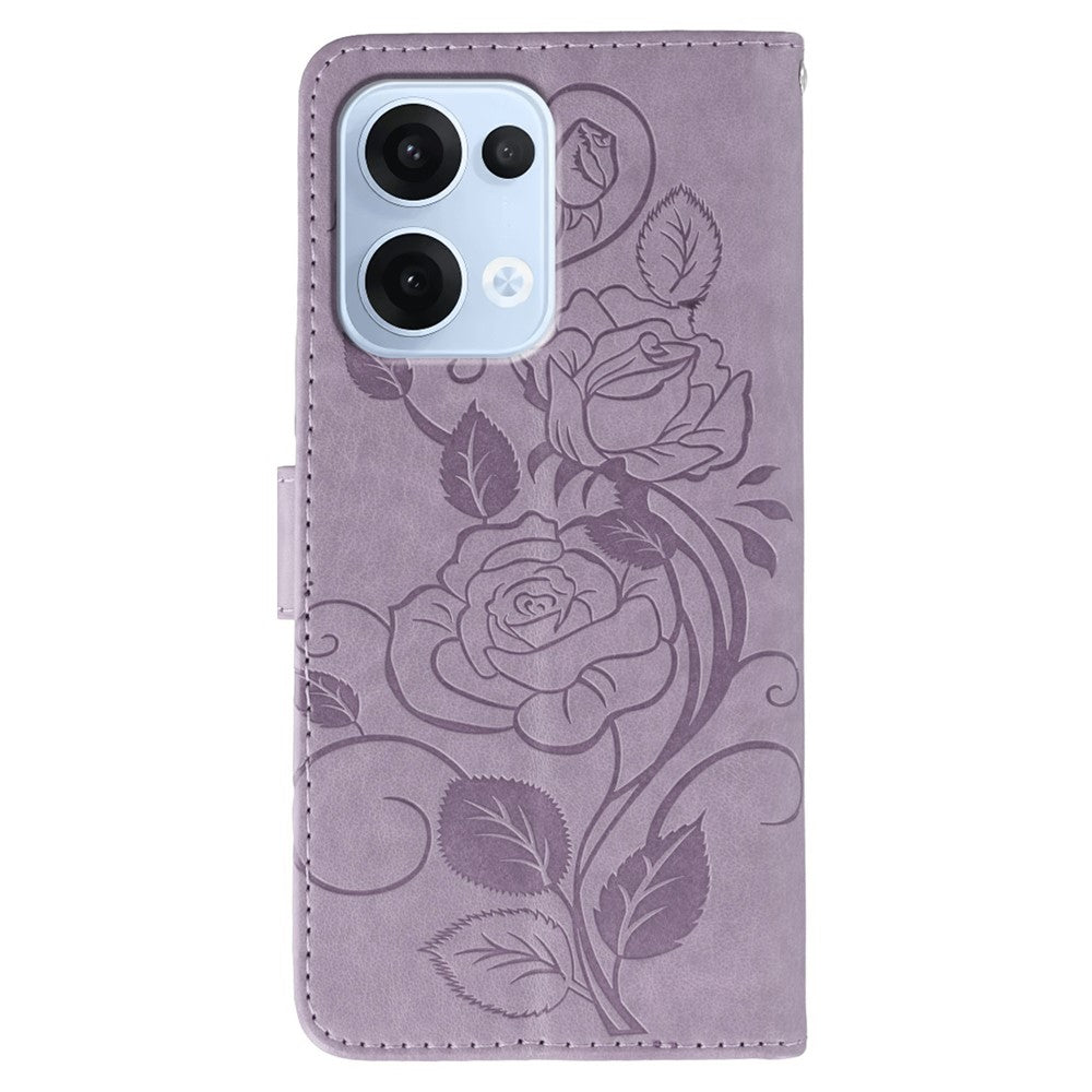 For Oppo Reno13 5G (Global) Case Wallet Stand Imprinted Rose Butterfly PU Leather Phone Cover - Purple