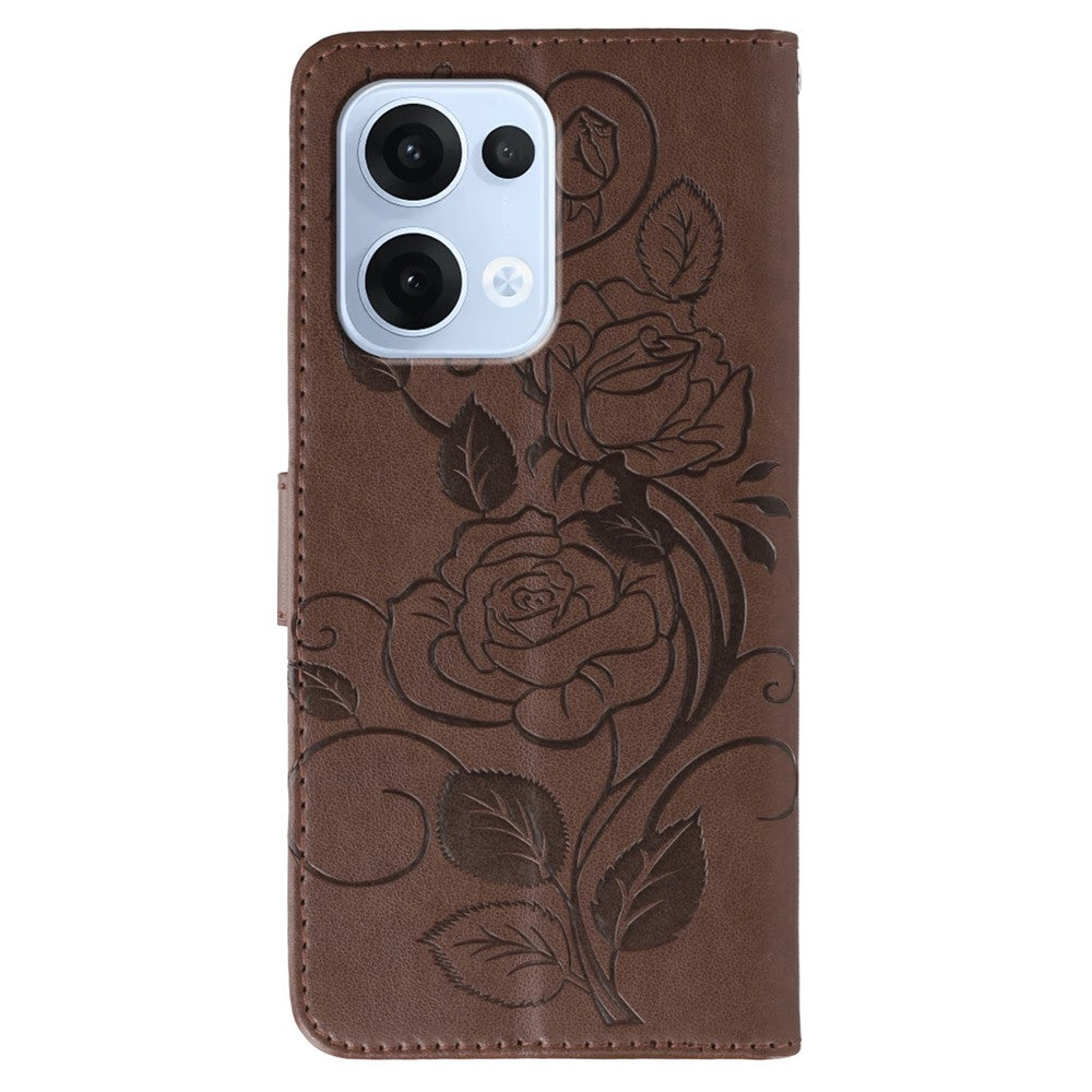For Oppo Reno13 5G (Global) Case Wallet Stand Imprinted Rose Butterfly PU Leather Phone Cover - Brown