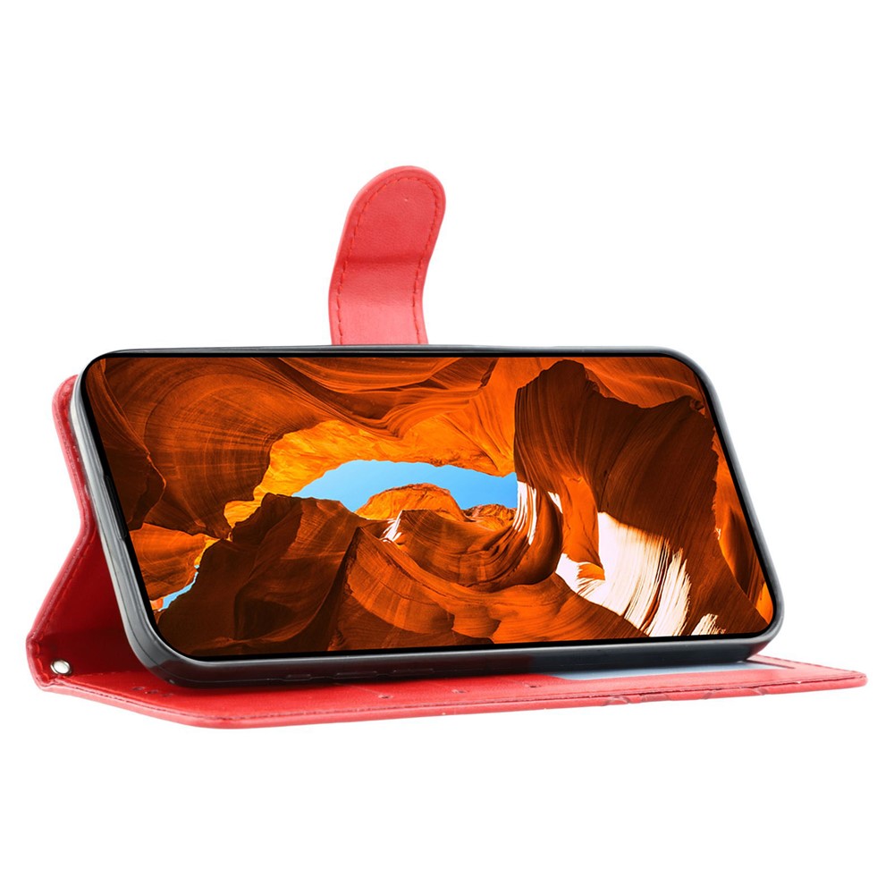 For Oppo Reno13 5G (Global) Case Wallet Stand Imprinted Rose Butterfly PU Leather Phone Cover - Red