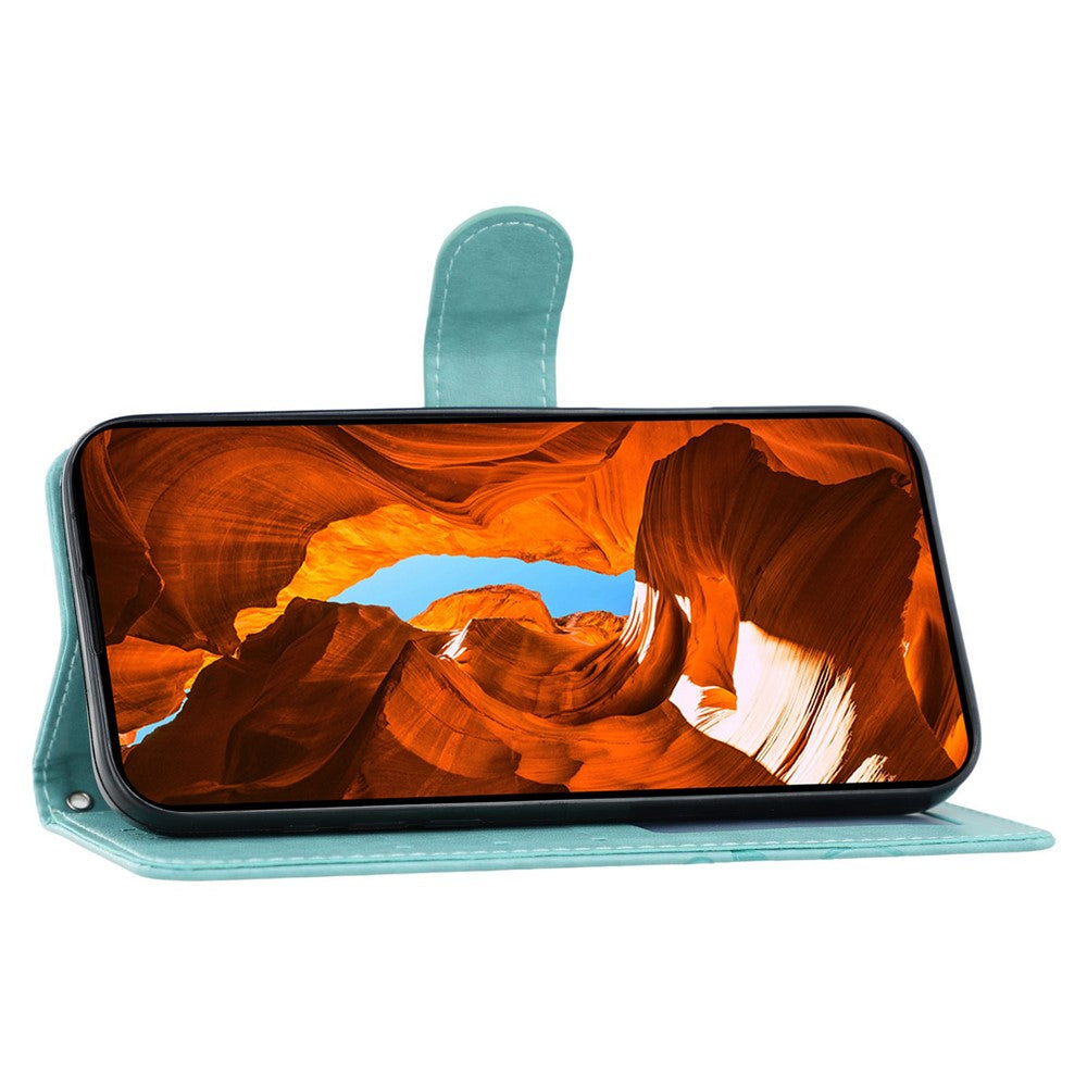 For Oppo Reno13 Pro 5G Case Wallet Stand Imprinted Rose Butterfly PU Leather Phone Cover - Green