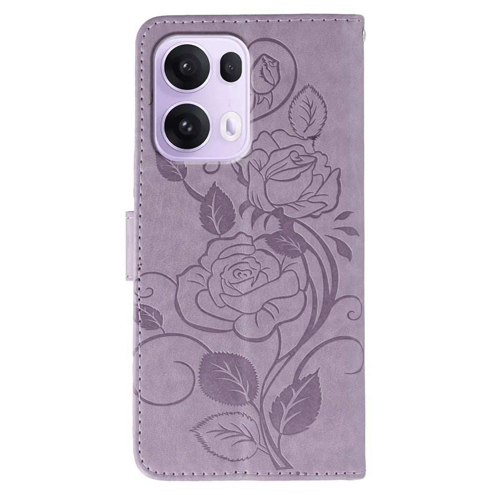 For Oppo Reno13 Pro 5G Case Wallet Stand Imprinted Rose Butterfly PU Leather Phone Cover - Purple
